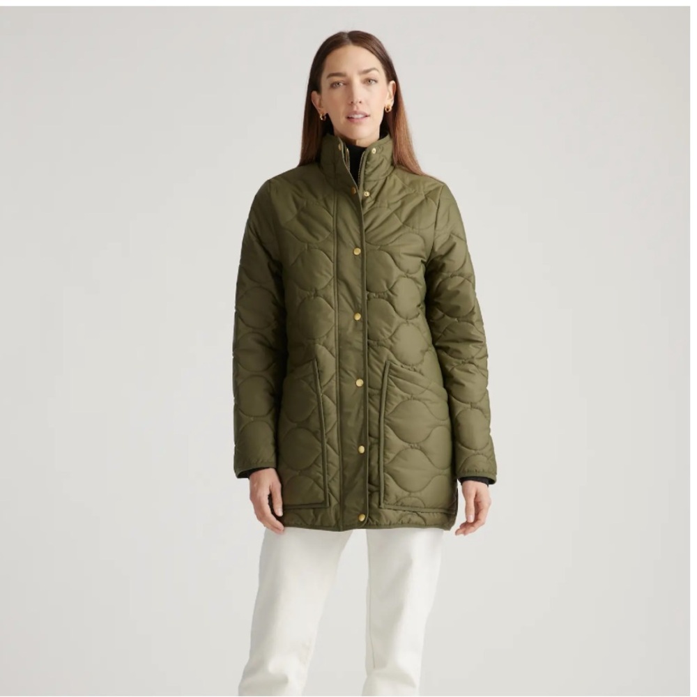 Quince Featherless Quilted Long Puffer in Olive